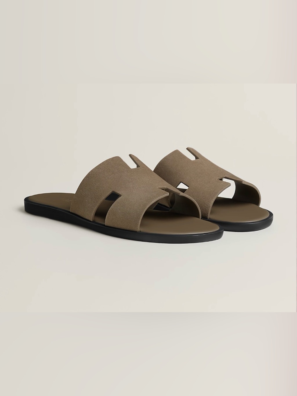 New Men Hermes Izmir Sandal Suede Etoupe Size 44, Us 11